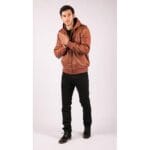 Mens Real Leather Hood Bomber Jacket Tan Timber Brown Washed Vintage Quilted - Knighthood Store
