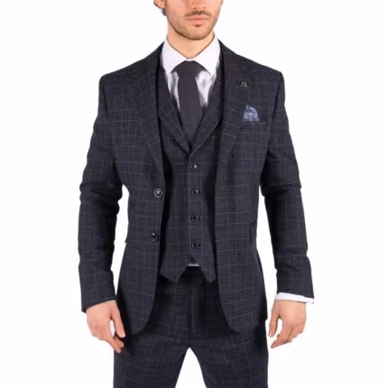 Mens Tweed 3 Piece Suit Blue Check Vintage 1920s Gatsby Blinders Tailored Fit - Knighthood Store