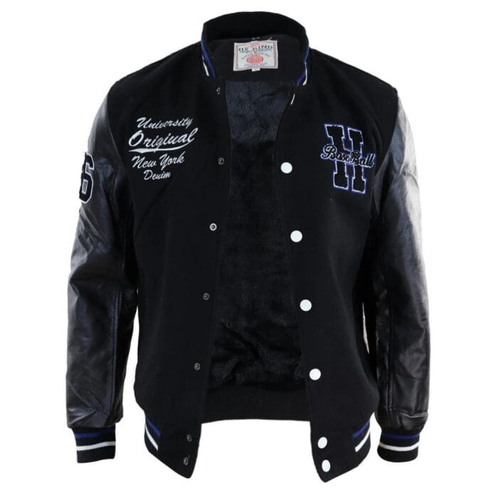 Herren Baseball Varsity Letterman College Fleecejacke mit Abzeichen und PU-Lederärmeln - Knighthood Store