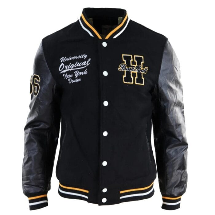 Herren Baseball Varsity Letterman College Fleecejacke mit Abzeichen und PU-Lederärmeln - Knighthood Store