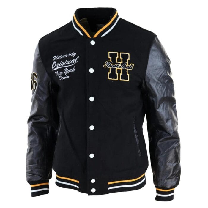 Herren Baseball Varsity Letterman College Fleecejacke mit Abzeichen und PU-Lederärmeln - Knighthood Store
