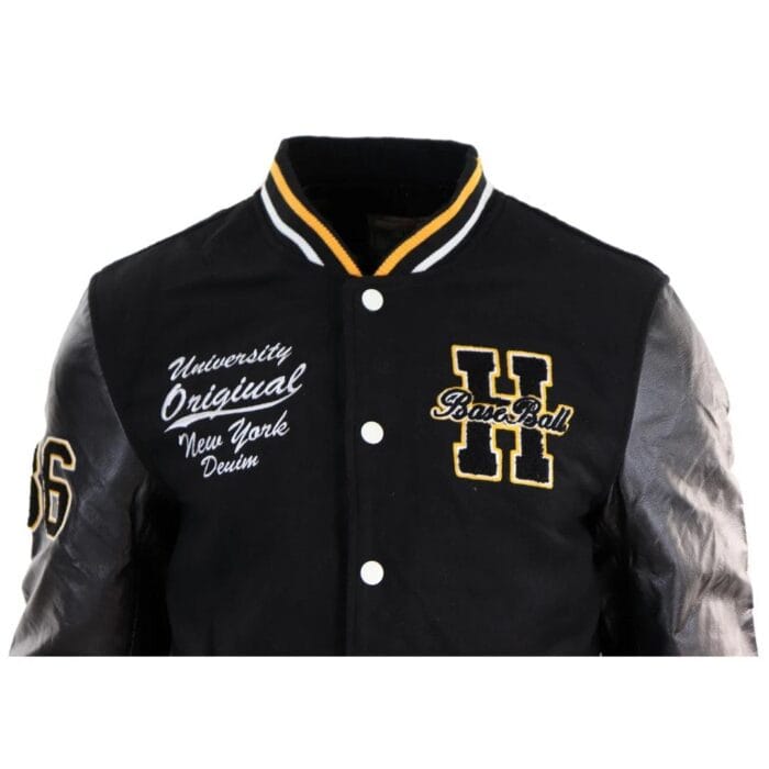 Herren Baseball Varsity Letterman College Fleecejacke mit Abzeichen und PU-Lederärmeln - Knighthood Store