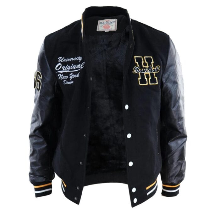Herren Baseball Varsity Letterman College Fleecejacke mit Abzeichen und PU-Lederärmeln - Knighthood Store