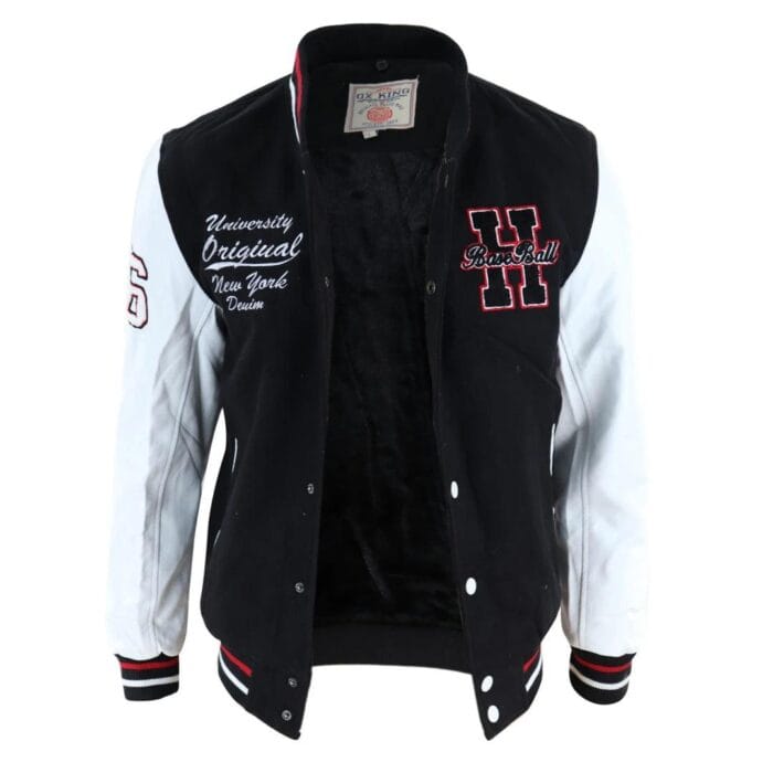 Herren Baseball Varsity Letterman College Fleecejacke mit Abzeichen und PU-Lederärmeln - Knighthood Store