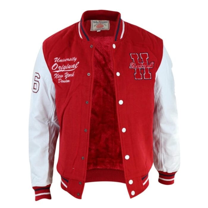 Herren Baseball Varsity Letterman College Fleecejacke mit Abzeichen und PU-Lederärmeln - Knighthood Store