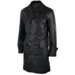 Mens Long 3/4 Dark Goth Punk Rock Double Breasted Real Leather Dr Who Jacket Uboat - Knighthood Store