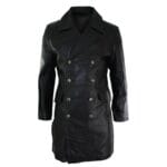 Mens Long 3/4 Black Real Leather German Generals Jacket Punk Rock Emo - Knighthood Store