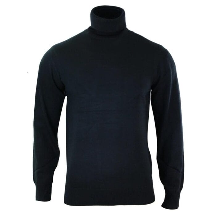 Herren Slim Fit Polar Rollkragenpullover Leichter, taillierter Kaschmir-Woll-Mix Grau Schwarz Marine - Knighthood Store