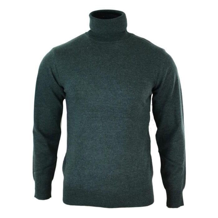 Herren Slim Fit Polar Rollkragenpullover Leichter, taillierter Kaschmir-Woll-Mix Grau Schwarz Marine - Knighthood Store