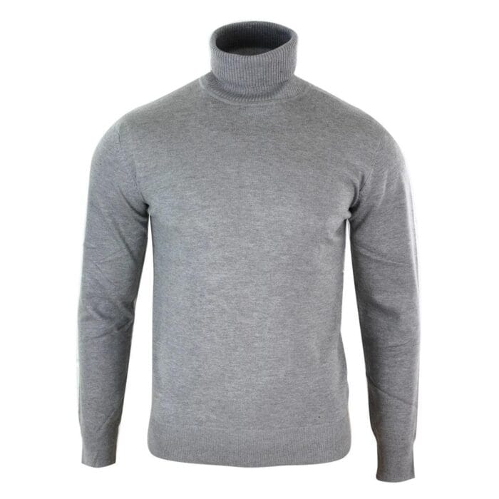 Herren Slim Fit Polar Rollkragenpullover Leichter, taillierter Kaschmir-Woll-Mix Grau Schwarz Marine - Knighthood Store