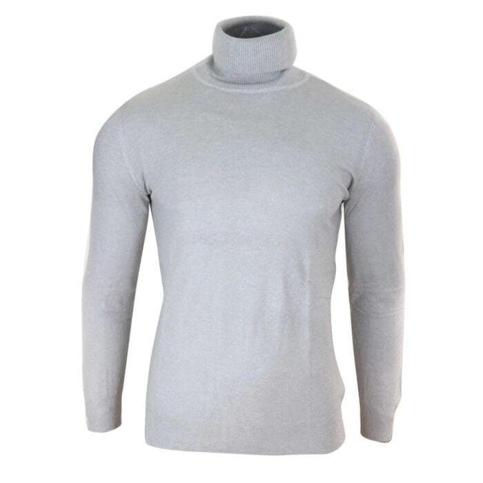 Herren Slim Fit Polar Rollkragenpullover Leichter, taillierter Kaschmir-Woll-Mix Grau Schwarz Marine - Knighthood Store