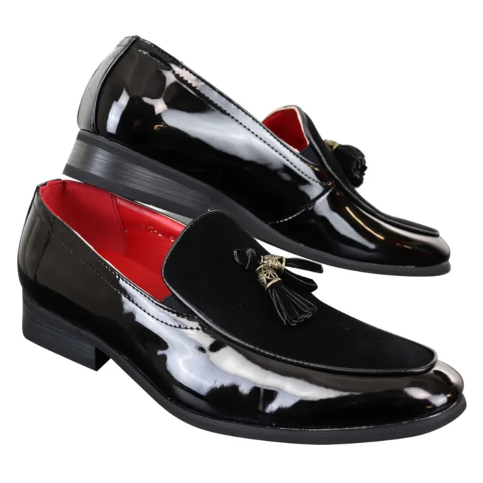 Mens Tassel Patent Shiny PU Suede Leather Driving Shoes Loafers Smart Casual - Image 3