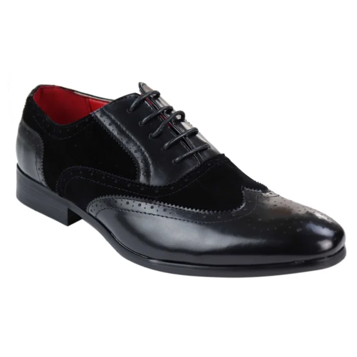 Mens Black Tan Brown Brogues Smart Casual Formal Leather Suede Laced Dress Shoes - Image 2