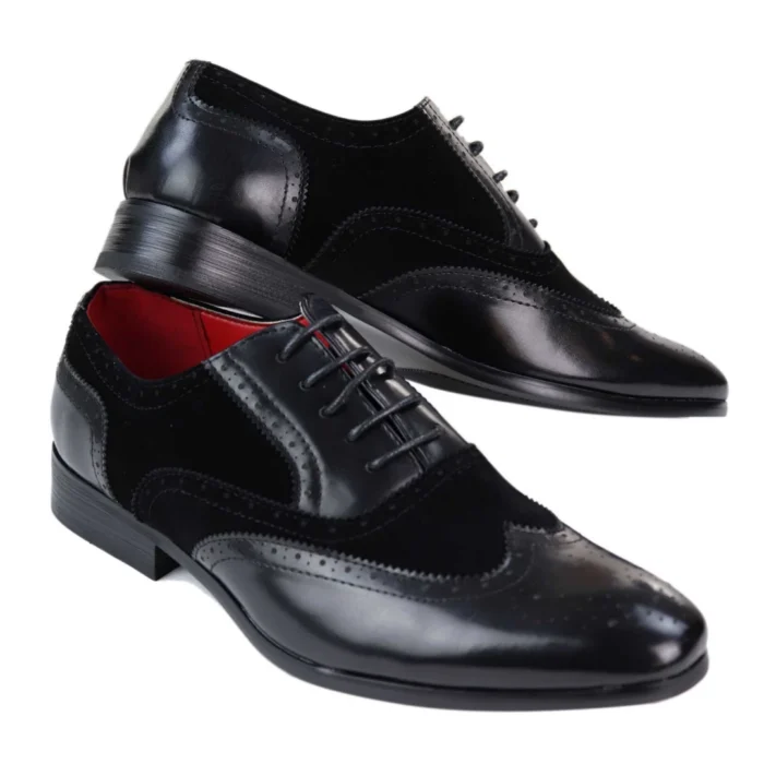 Mens Black Tan Brown Brogues Smart Casual Formal Leather Suede Laced Dress Shoes - Image 3