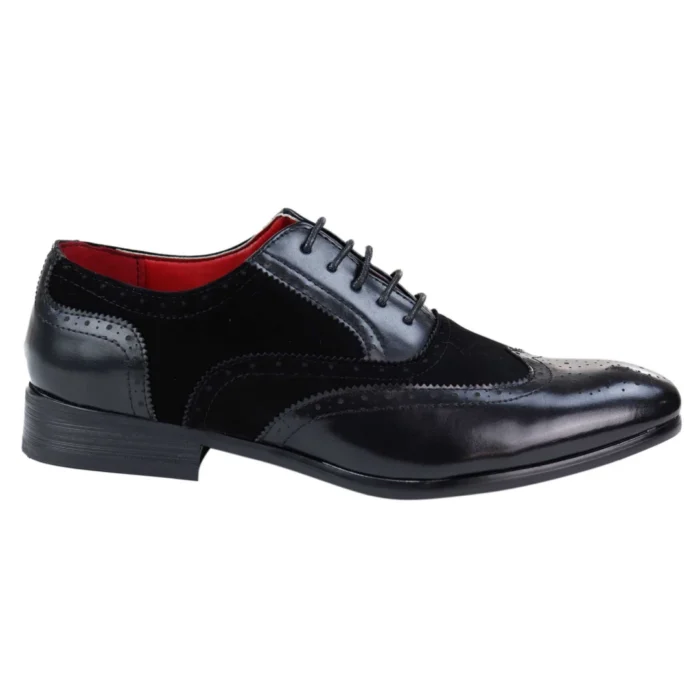Mens Black Tan Brown Brogues Smart Casual Formal Leather Suede Laced Dress Shoes - Image 1