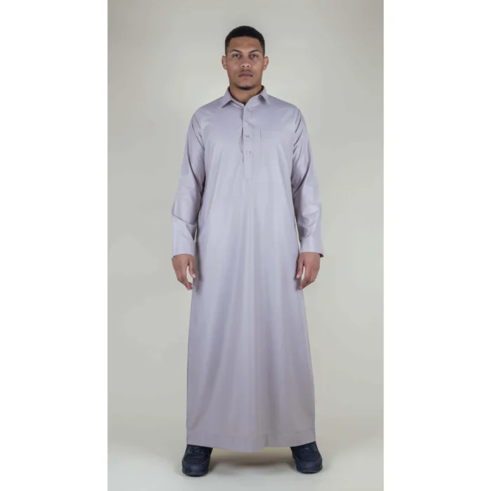 Mens Thobe Jubba Turn Down Collar Islamic Muslim Cotton Kaftan Dress Robe Arabic - Image 2