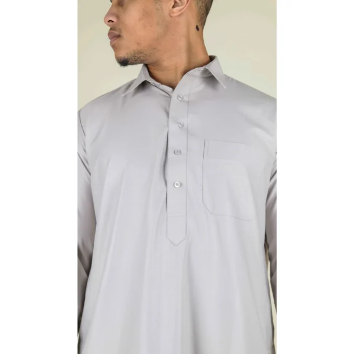 Mens Thobe Jubba Turn Down Collar Islamic Muslim Cotton Kaftan Dress Robe Arabic - Image 6