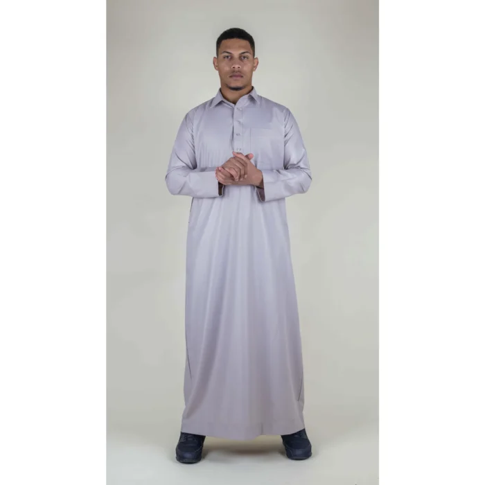 Mens Thobe Jubba Turn Down Collar Islamic Muslim Cotton Kaftan Dress Robe Arabic - Image 5