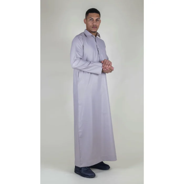 Mens Thobe Jubba Turn Down Collar Islamic Muslim Cotton Kaftan Dress Robe Arabic - Image 4