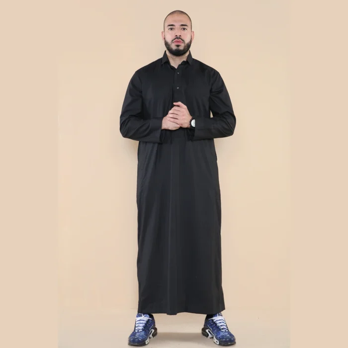 Mens Thobe Jubba Turn Down Collar Islamic Muslim Cotton Kaftan Dress Robe Arabic - Image 12