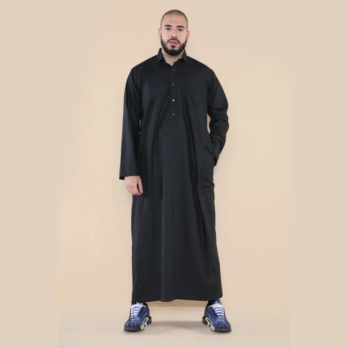 Mens Thobe Jubba Turn Down Collar Islamic Muslim Cotton Kaftan Dress Robe Arabic - Image 11