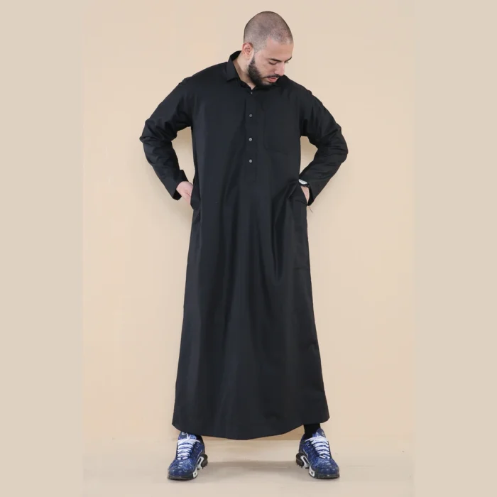 Mens Thobe Jubba Turn Down Collar Islamic Muslim Cotton Kaftan Dress Robe Arabic - Image 10