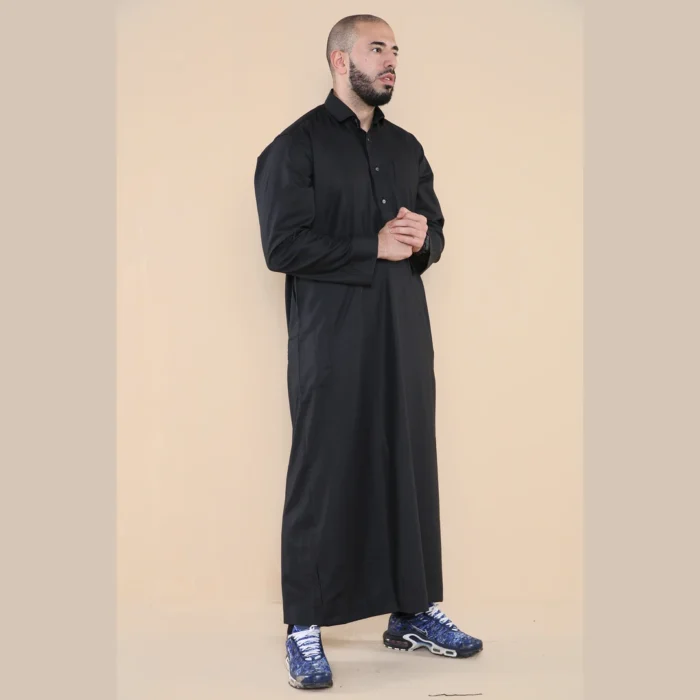 Mens Thobe Jubba Turn Down Collar Islamic Muslim Cotton Kaftan Dress Robe Arabic - Image 9