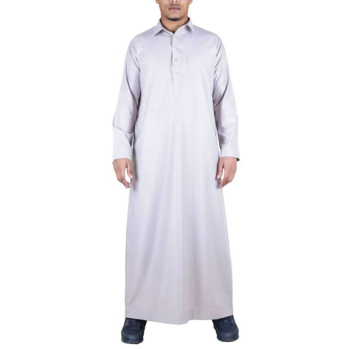 Mens Thobe Jubba Turn Down Collar Islamic Muslim Cotton Kaftan Dress Robe Arabic - Image 13