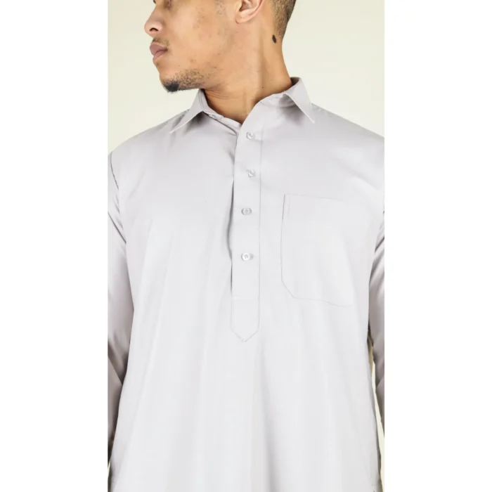 Mens Thobe Jubba Turn Down Collar Islamic Muslim Cotton Kaftan Dress Robe Arabic - Image 18