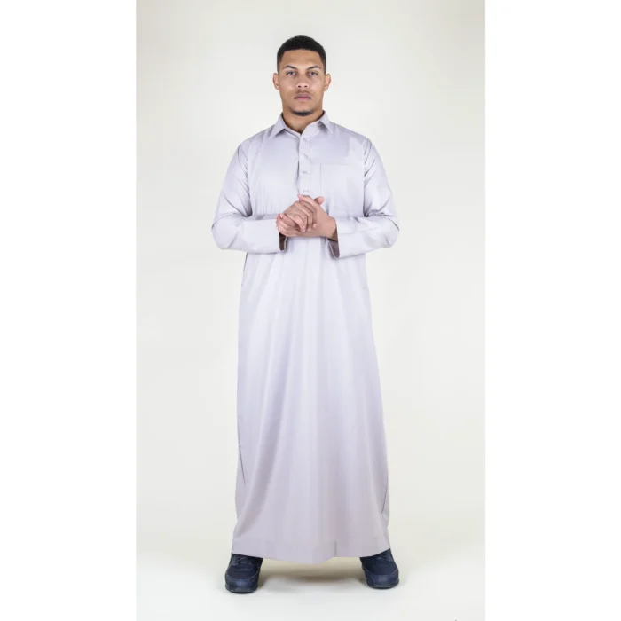 Mens Thobe Jubba Turn Down Collar Islamic Muslim Cotton Kaftan Dress Robe Arabic - Image 17