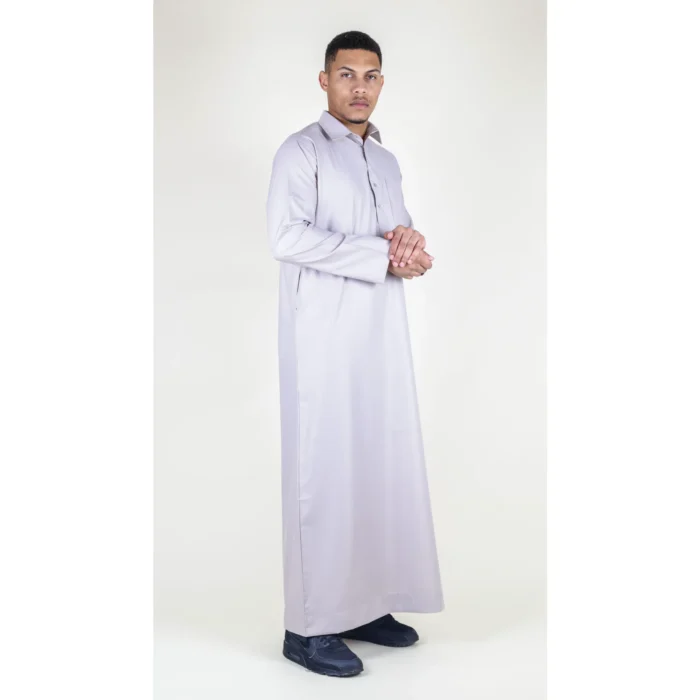 Mens Thobe Jubba Turn Down Collar Islamic Muslim Cotton Kaftan Dress Robe Arabic - Image 15
