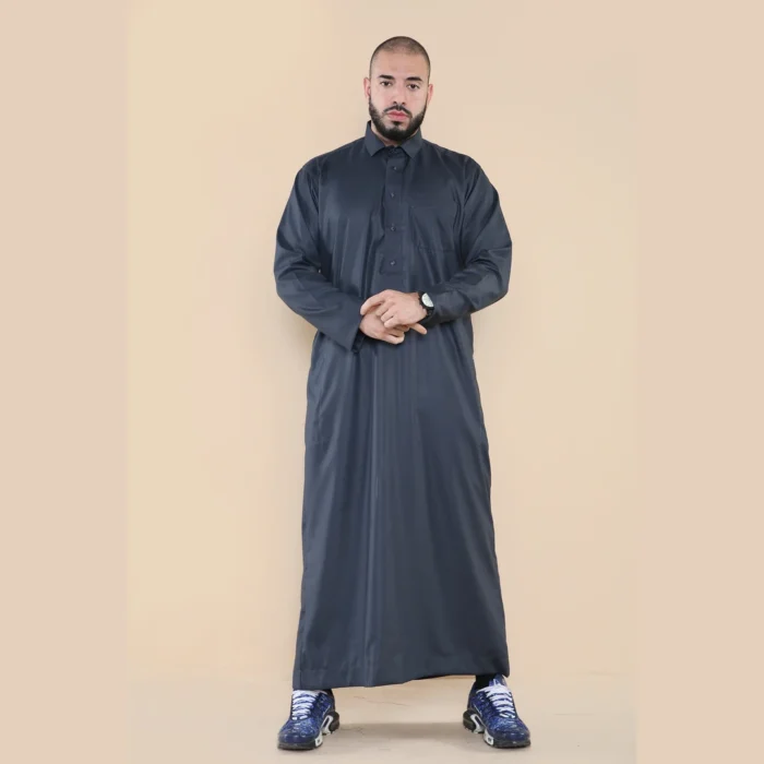 Mens Thobe Jubba Turn Down Collar Islamic Muslim Cotton Kaftan Dress Robe Arabic - Image 23