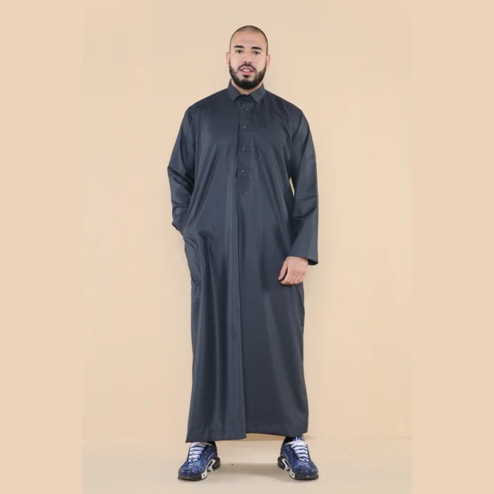Mens Thobe Jubba Turn Down Collar Islamic Muslim Cotton Kaftan Dress Robe Arabic - Image 22