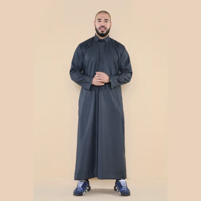 Mens Thobe Jubba Turn Down Collar Islamic Muslim Cotton Kaftan Dress Robe Arabic - Image 21