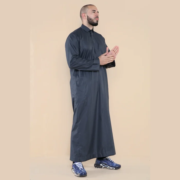 Mens Thobe Jubba Turn Down Collar Islamic Muslim Cotton Kaftan Dress Robe Arabic - Image 20