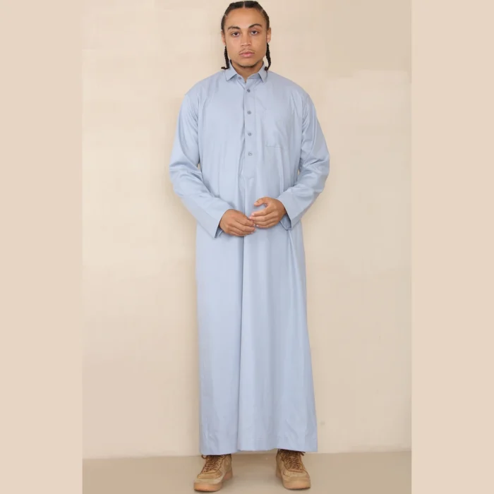 Mens Thobe Jubba Turn Down Collar Islamic Muslim Cotton Kaftan Dress Robe Arabic - Image 29