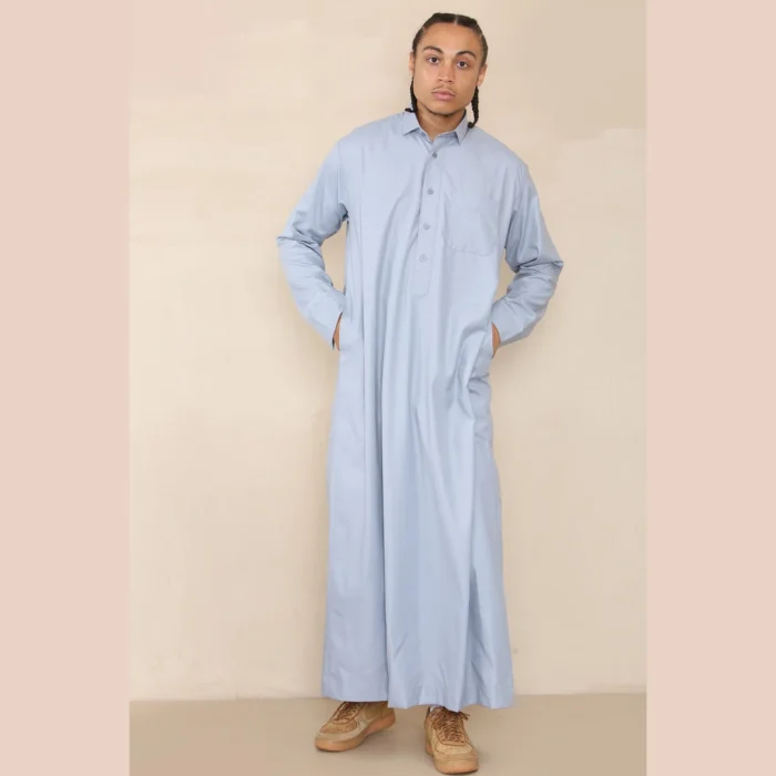 Mens Thobe Jubba Turn Down Collar Islamic Muslim Cotton Kaftan Dress Robe Arabic - Image 28