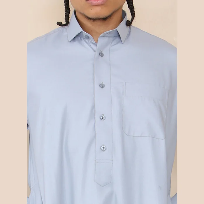 Mens Thobe Jubba Turn Down Collar Islamic Muslim Cotton Kaftan Dress Robe Arabic - Image 27