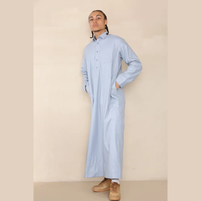 Mens Thobe Jubba Turn Down Collar Islamic Muslim Cotton Kaftan Dress Robe Arabic - Image 26