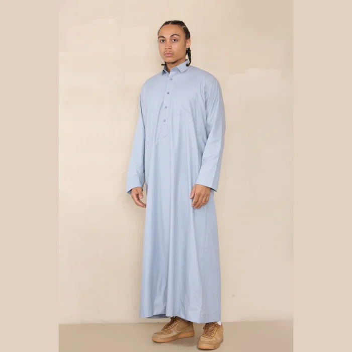 Mens Thobe Jubba Turn Down Collar Islamic Muslim Cotton Kaftan Dress Robe Arabic - Image 25