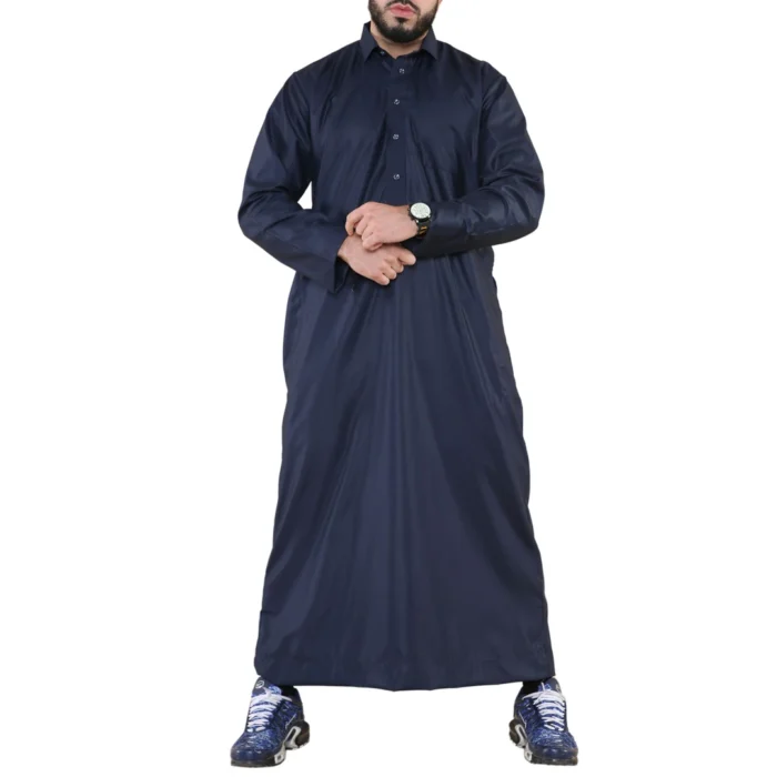 Mens Thobe Jubba Turn Down Collar Islamic Muslim Cotton Kaftan Dress Robe Arabic - Image 31