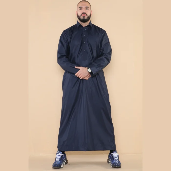 Mens Thobe Jubba Turn Down Collar Islamic Muslim Cotton Kaftan Dress Robe Arabic - Image 36