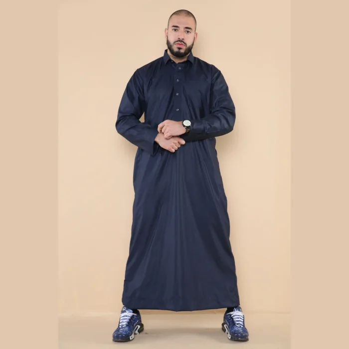 Mens Thobe Jubba Turn Down Collar Islamic Muslim Cotton Kaftan Dress Robe Arabic - Image 35
