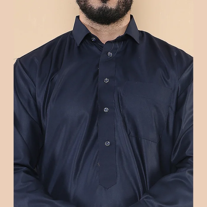 Mens Thobe Jubba Turn Down Collar Islamic Muslim Cotton Kaftan Dress Robe Arabic - Image 34