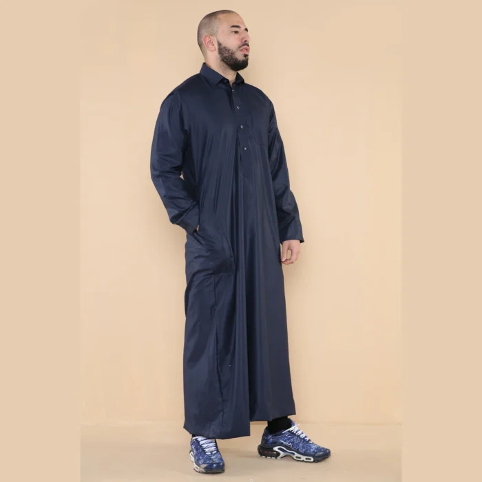 Mens Thobe Jubba Turn Down Collar Islamic Muslim Cotton Kaftan Dress Robe Arabic - Image 33