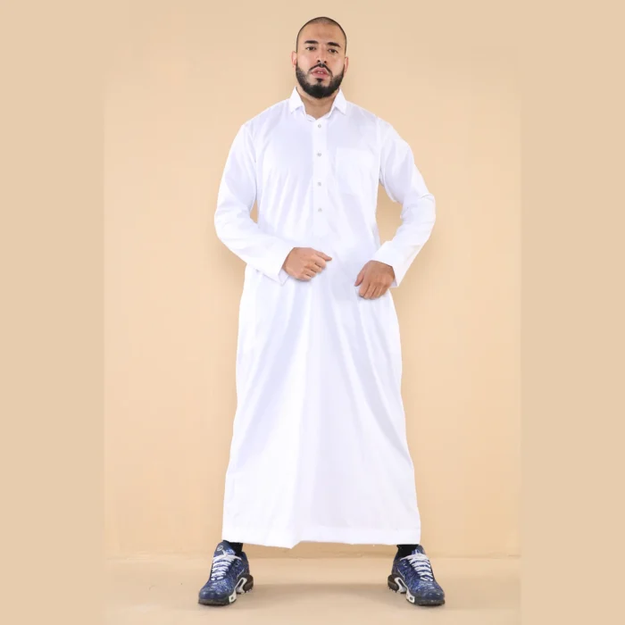 Mens Thobe Jubba Turn Down Collar Islamic Muslim Cotton Kaftan Dress Robe Arabic - Image 41