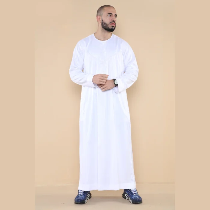 Mens Thobe Jubba Islamic Clothing Muslim Kaftan Emirati Omani Robe Satin Shiny - Image 33