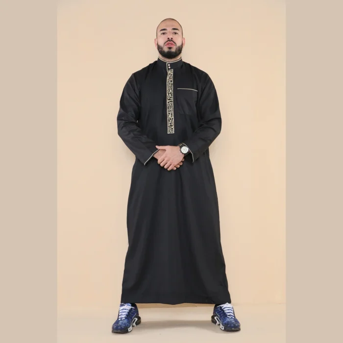 Mens Thobe Jubba Nehru Stand Collar Islamic Clothing Muslim Cotton Kaftan Embroidery Eid Robe Saudi - Image 2