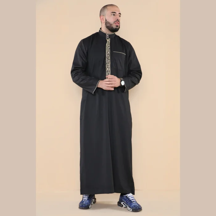 Mens Thobe Jubba Nehru Stand Collar Islamic Clothing Muslim Cotton Kaftan Embroidery Eid Robe Saudi - Image 6
