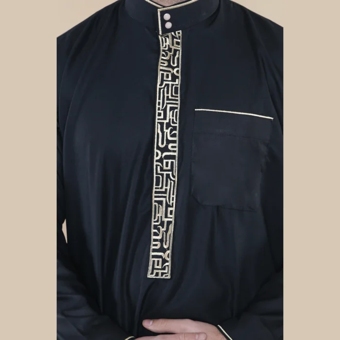 Mens Thobe Jubba Nehru Stand Collar Islamic Clothing Muslim Cotton Kaftan Embroidery Eid Robe Saudi - Image 5